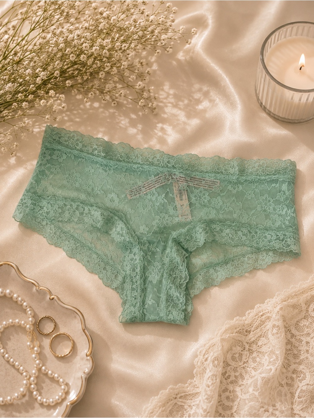 Victoria's Secret Sheer Lace Boyshort Panty in Mint